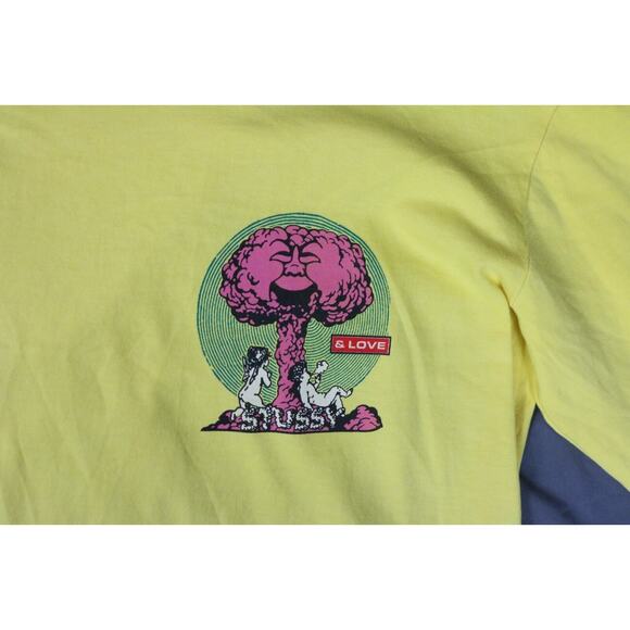 New Stussy Men T Shirt Medium Yellow Multicolor Peace and Love Angels Rare - Picture 4 of 10